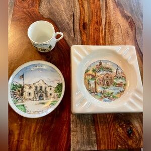 Vintage ‘The Alamo’ demitasse cup and saucer, and San Antonio, TX ashtray.